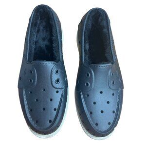 Sperry Float Cozy Slip On Boat Shoes Womens 8 Faux Fur‎ Lined Casual Black NEW